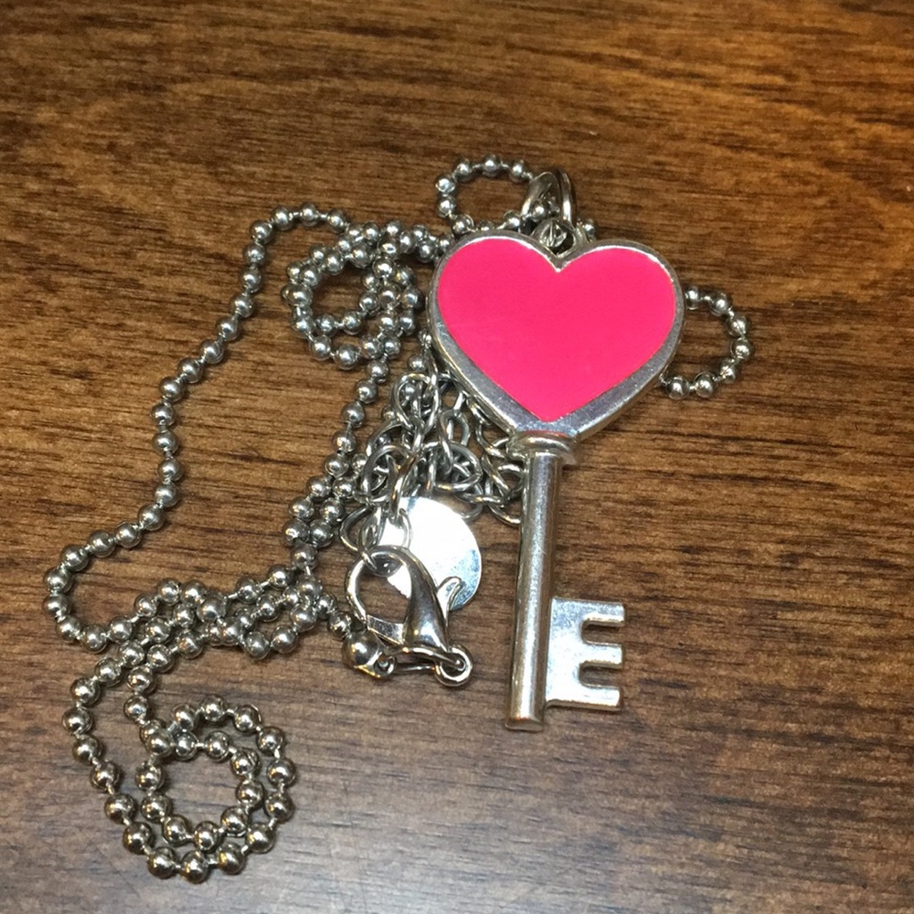 pink heart key necklace
